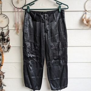 Billy Blues Y2K Love Rise Satin Black Capri Cargo Shorts Made in USA Sz0